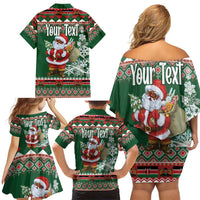Personalized Kenya Christmas Family Matching Off Shoulder Short Dress and Hawaiian Shirt African Santa Claus - Heri ya Krismasi - Wonder Print Shop