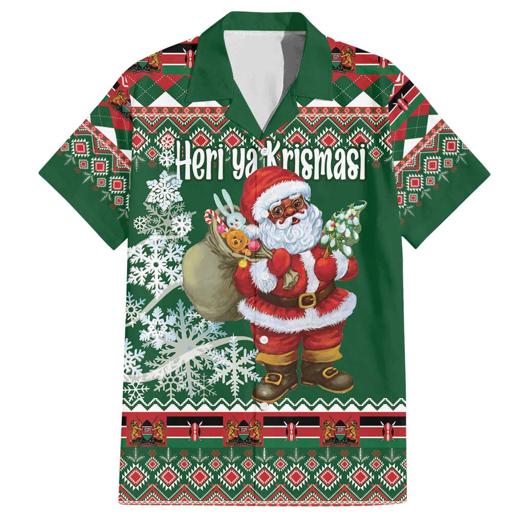 Personalized Kenya Christmas Family Matching Off Shoulder Short Dress and Hawaiian Shirt African Santa Claus - Heri ya Krismasi - Wonder Print Shop