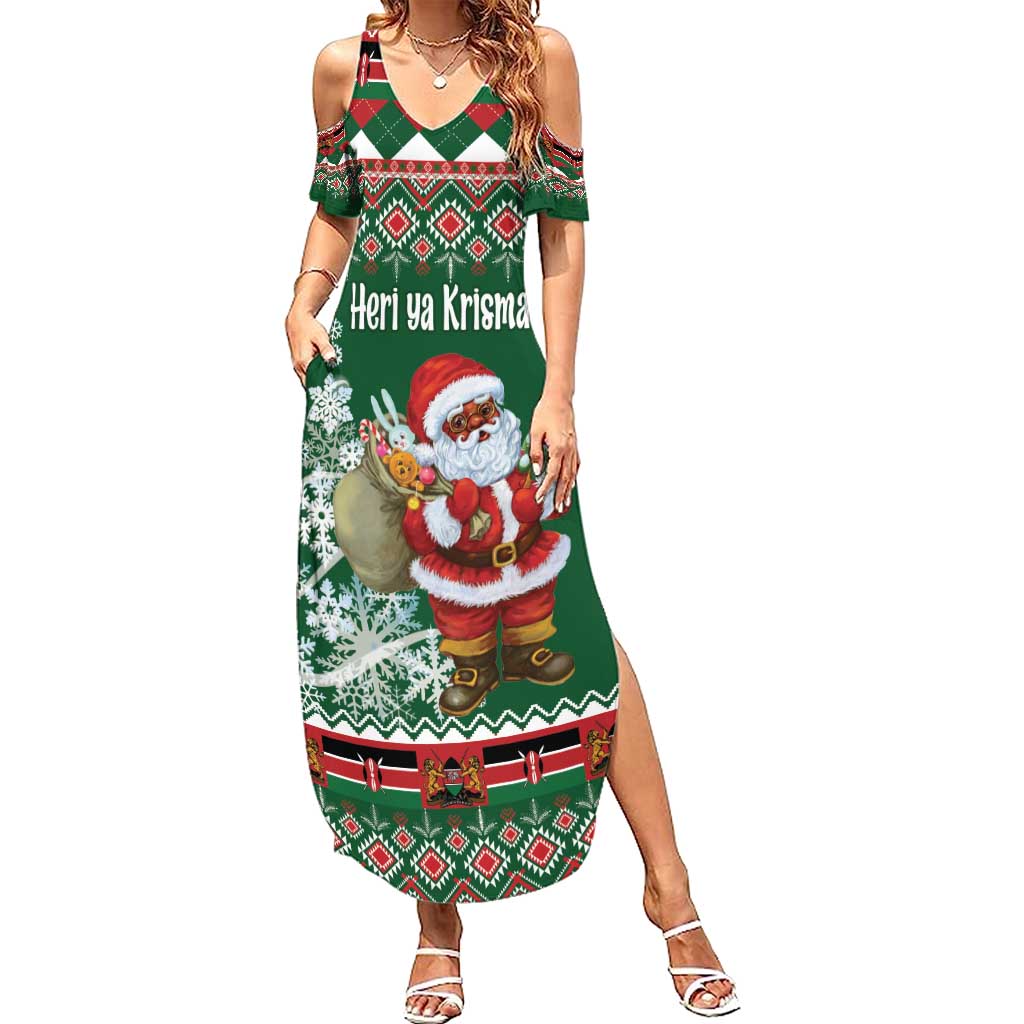 Personalized Kenya Christmas Family Matching Summer Maxi Dress and Hawaiian Shirt African Santa Claus - Heri ya Krismasi - Wonder Print Shop