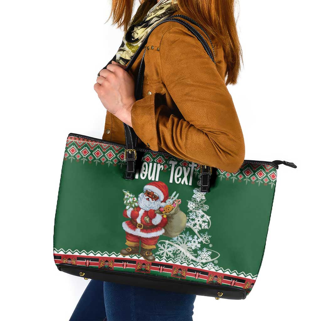 Personalized Kenya Christmas Leather Tote Bag African Santa Claus - Heri ya Krismasi - Wonder Print Shop