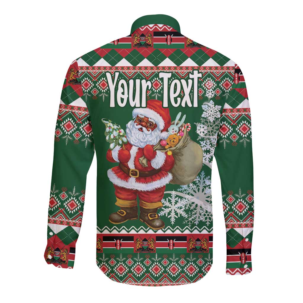 Personalized Kenya Christmas Long Sleeve Button Shirt African Santa Claus - Heri ya Krismasi - Wonder Print Shop