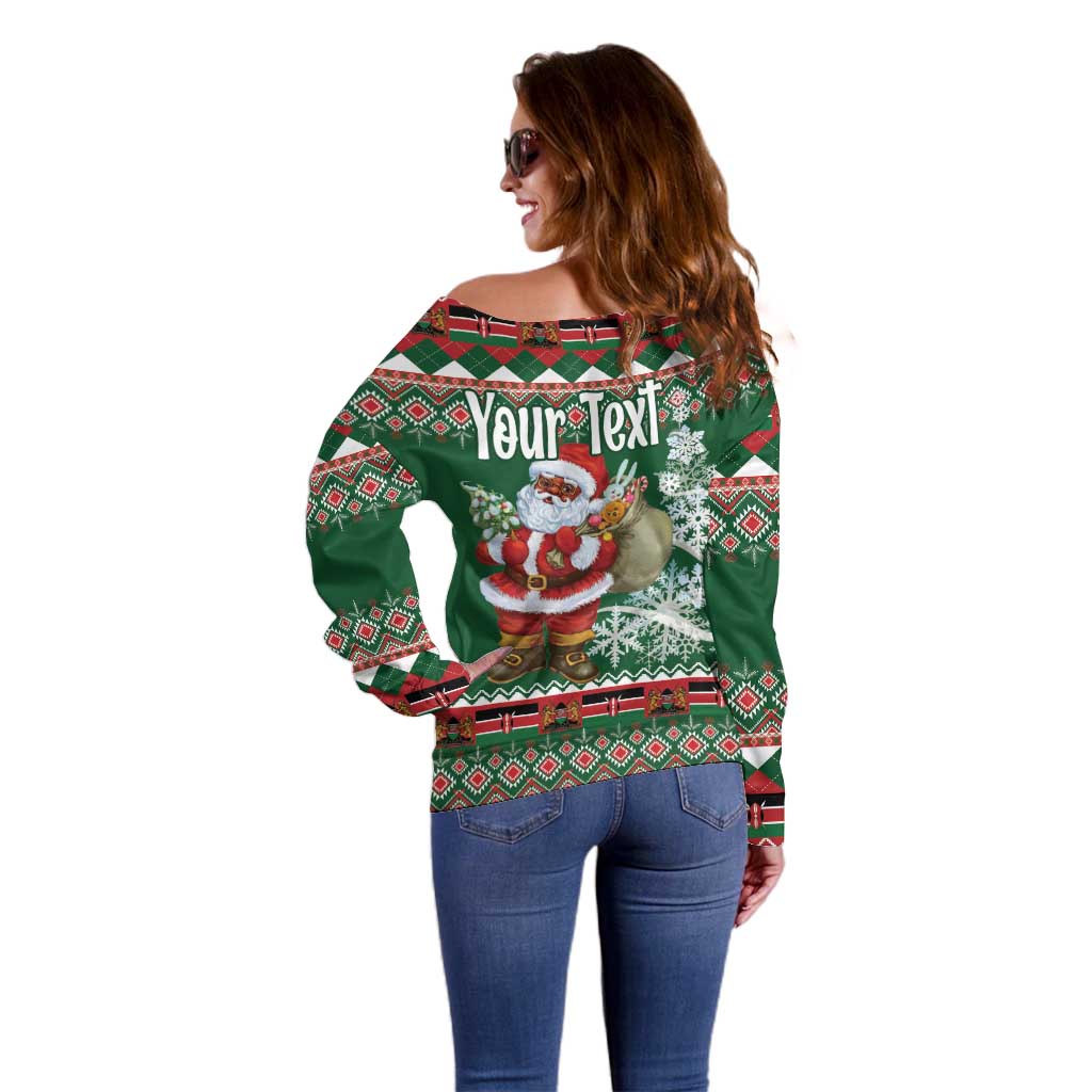 Personalized Kenya Christmas Off Shoulder Sweater African Santa Claus - Heri ya Krismasi - Wonder Print Shop