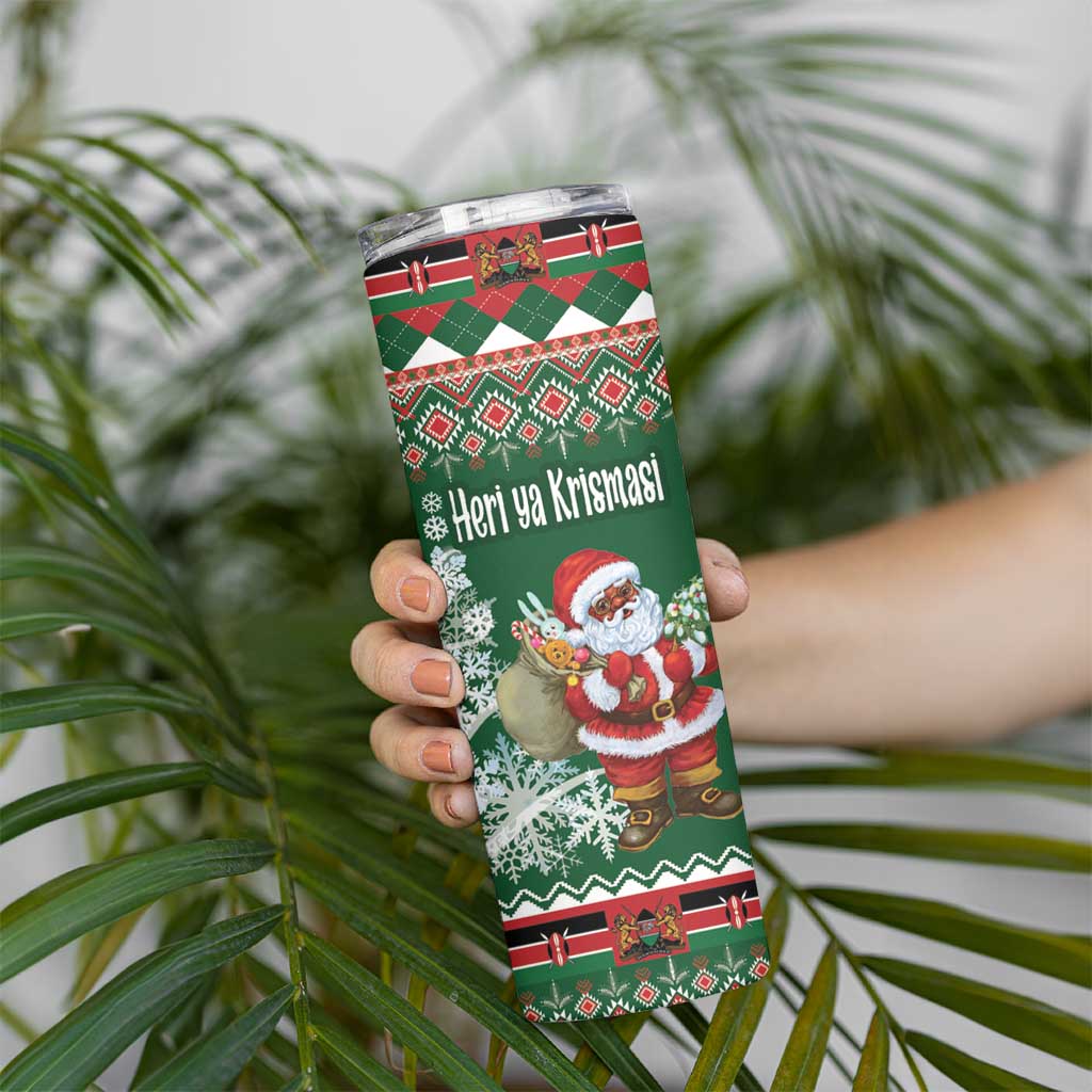 Personalized Kenya Christmas Skinny Tumbler African Santa Claus - Heri ya Krismasi - Wonder Print Shop