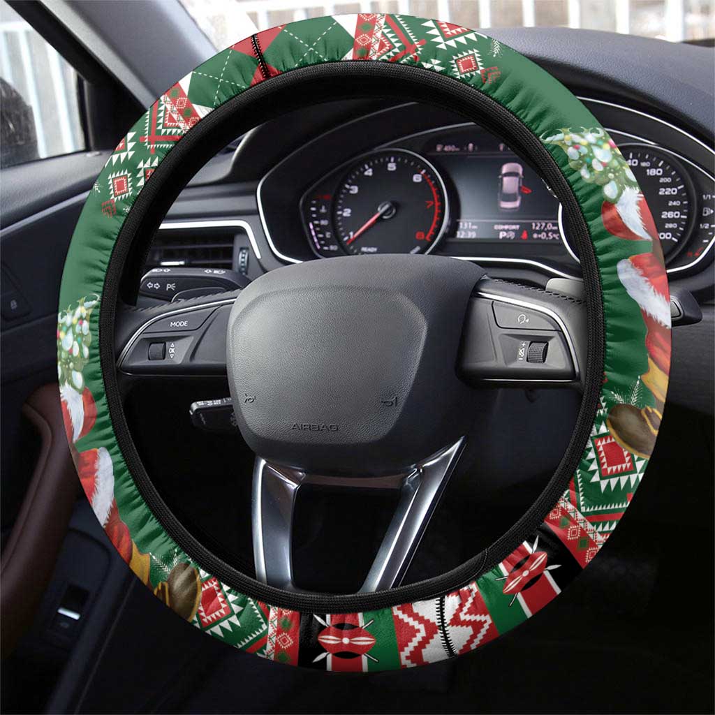 Kenya Christmas Steering Wheel Cover African Santa Claus - Heri ya Krismasi - Wonder Print Shop