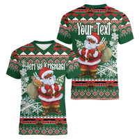 Personalized Kenya Christmas Women V-Neck T-Shirt African Santa Claus - Heri ya Krismasi - Wonder Print Shop