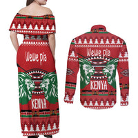 Kenya Christmas Lion Couples Matching Off Shoulder Maxi Dress and Long Sleeve Button Shirt Heri ya Krismasi - Wewe pia - Wonder Print Shop