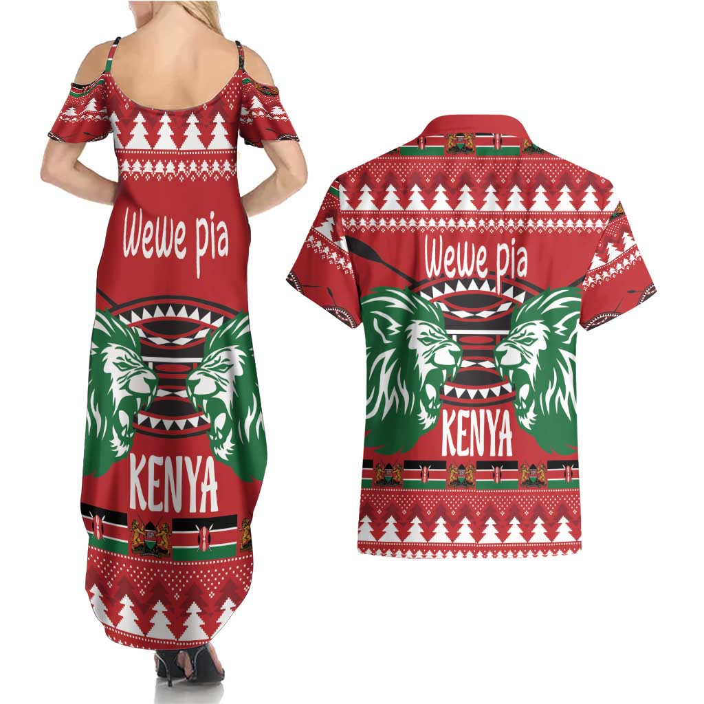 Kenya Christmas Lion Couples Matching Summer Maxi Dress and Hawaiian Shirt Heri ya Krismasi - Wewe pia - Wonder Print Shop