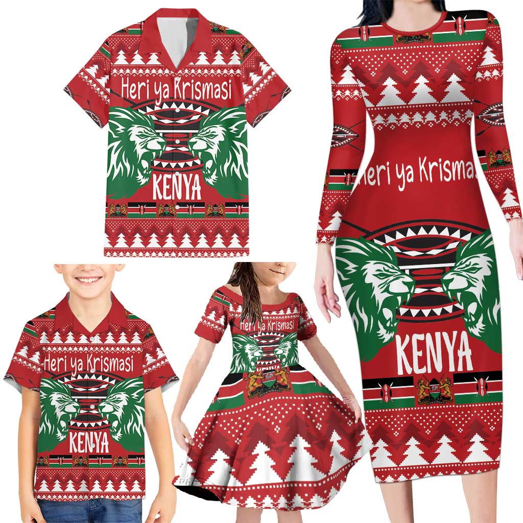 Kenya Christmas Lion Family Matching Long Sleeve Bodycon Dress and Hawaiian Shirt Heri ya Krismasi - Wewe pia - Wonder Print Shop