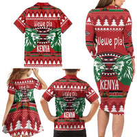 Kenya Christmas Lion Family Matching Long Sleeve Bodycon Dress and Hawaiian Shirt Heri ya Krismasi - Wewe pia - Wonder Print Shop