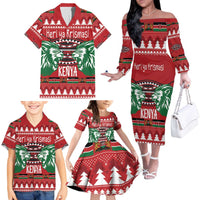 Kenya Christmas Lion Family Matching Off The Shoulder Long Sleeve Dress and Hawaiian Shirt Heri ya Krismasi - Wewe pia - Wonder Print Shop