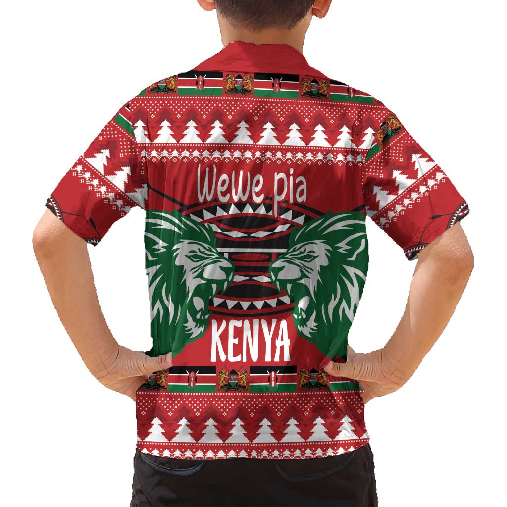 Kenya Christmas Lion Family Matching Off Shoulder Maxi Dress and Hawaiian Shirt Heri ya Krismasi - Wewe pia - Wonder Print Shop
