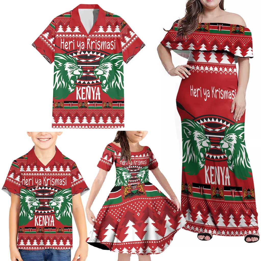 Kenya Christmas Lion Family Matching Off Shoulder Maxi Dress and Hawaiian Shirt Heri ya Krismasi - Wewe pia - Wonder Print Shop