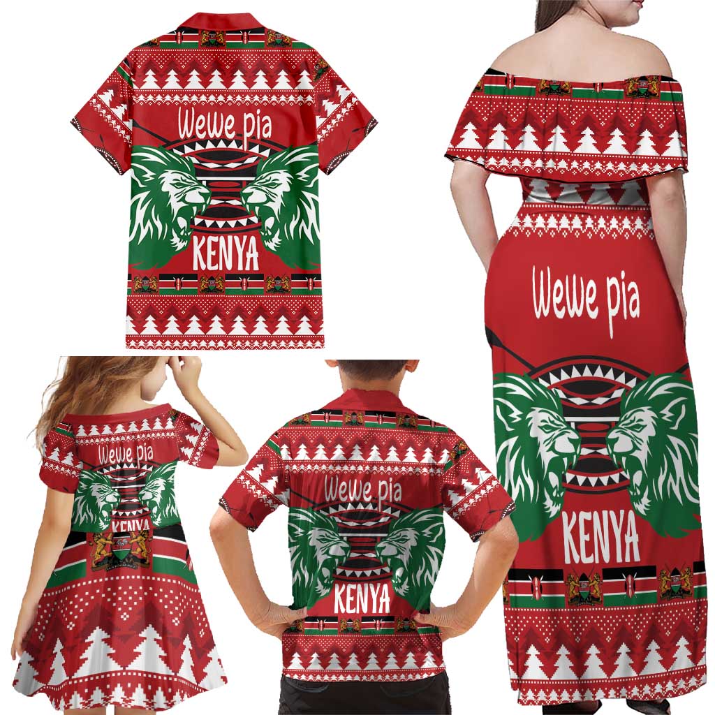 Kenya Christmas Lion Family Matching Off Shoulder Maxi Dress and Hawaiian Shirt Heri ya Krismasi - Wewe pia - Wonder Print Shop