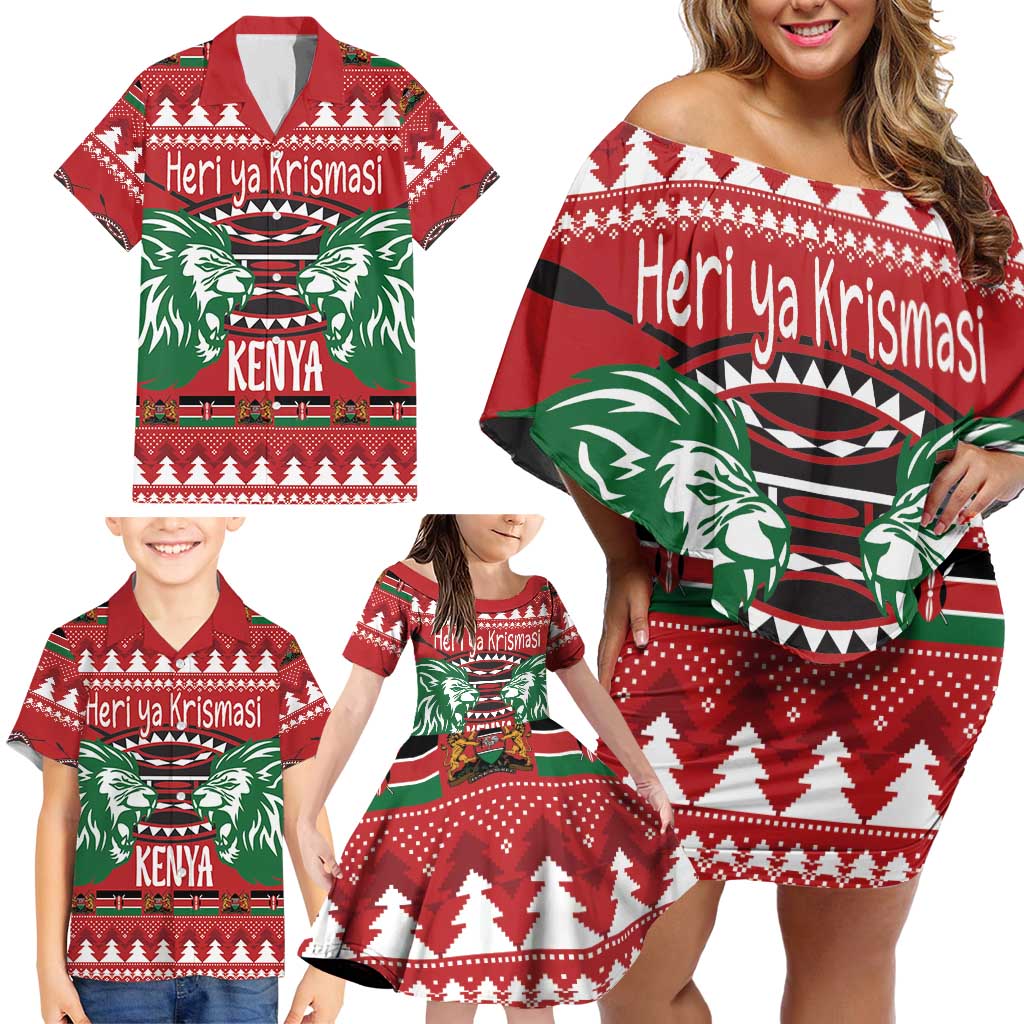 Kenya Christmas Lion Family Matching Off Shoulder Short Dress and Hawaiian Shirt Heri ya Krismasi - Wewe pia - Wonder Print Shop