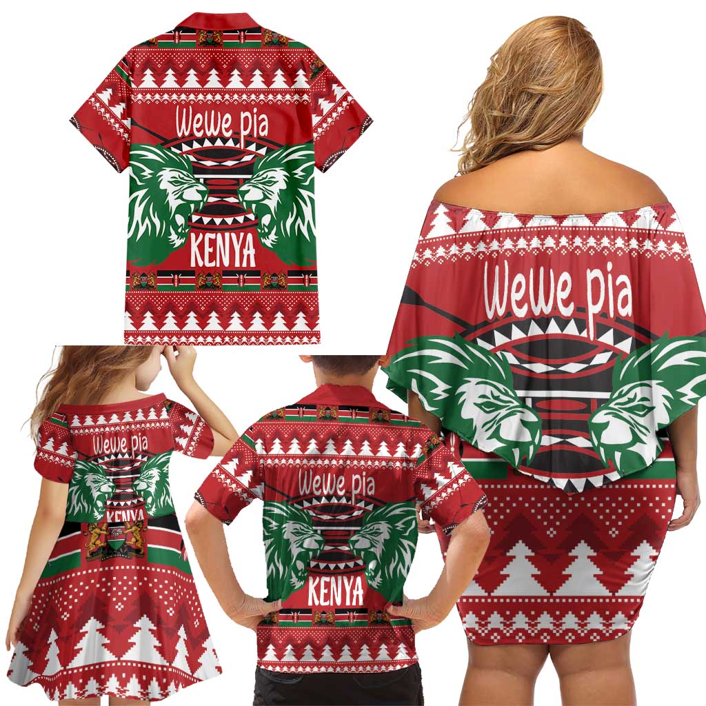 Kenya Christmas Lion Family Matching Off Shoulder Short Dress and Hawaiian Shirt Heri ya Krismasi - Wewe pia - Wonder Print Shop