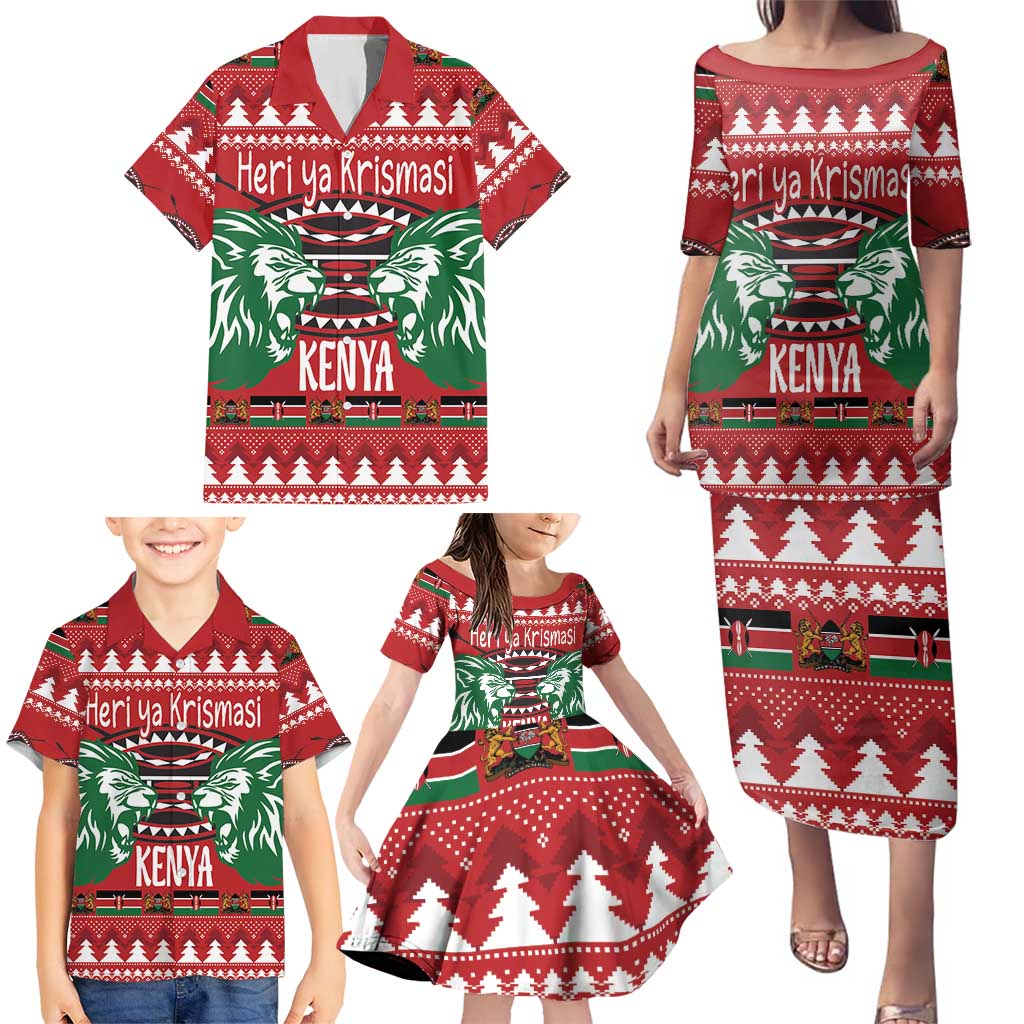 Kenya Christmas Lion Family Matching Puletasi and Hawaiian Shirt Heri ya Krismasi - Wewe pia - Wonder Print Shop