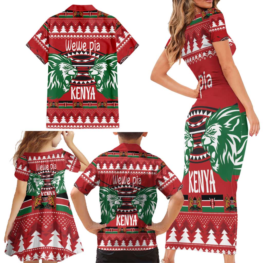 Kenya Christmas Lion Family Matching Short Sleeve Bodycon Dress and Hawaiian Shirt Heri ya Krismasi - Wewe pia - Wonder Print Shop