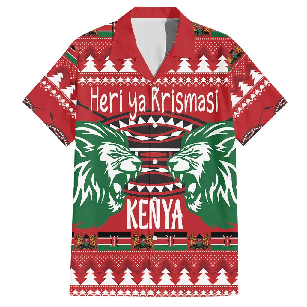 Kenya Christmas Lion Family Matching Short Sleeve Bodycon Dress and Hawaiian Shirt Heri ya Krismasi - Wewe pia - Wonder Print Shop