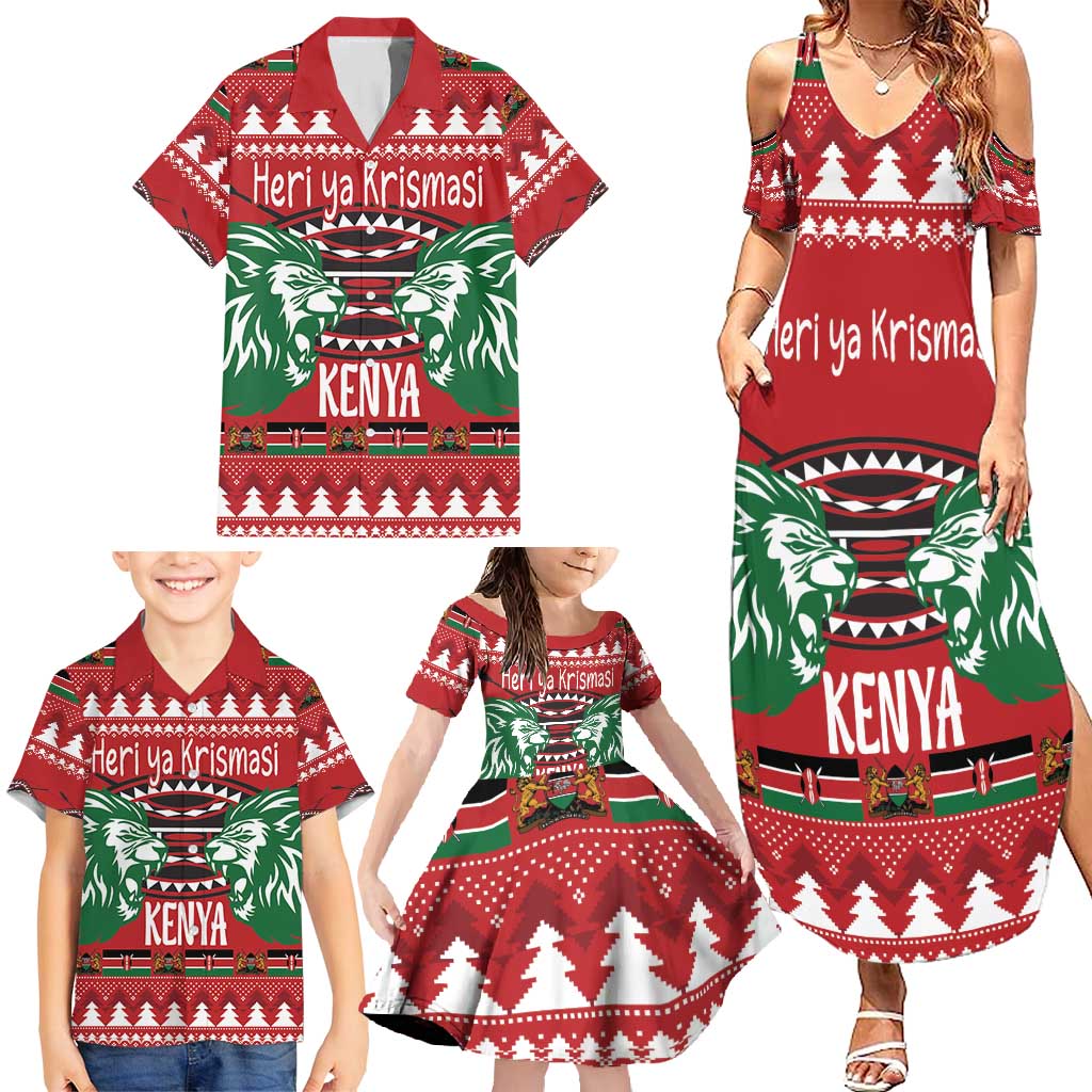 Kenya Christmas Lion Family Matching Summer Maxi Dress and Hawaiian Shirt Heri ya Krismasi - Wewe pia - Wonder Print Shop