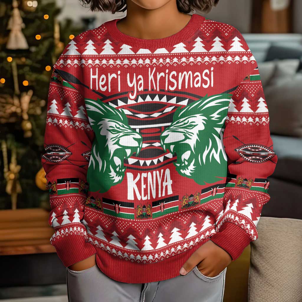 Kenya Christmas Lion Kid Ugly Christmas Sweater Heri ya Krismasi - Wewe pia - Wonder Print Shop