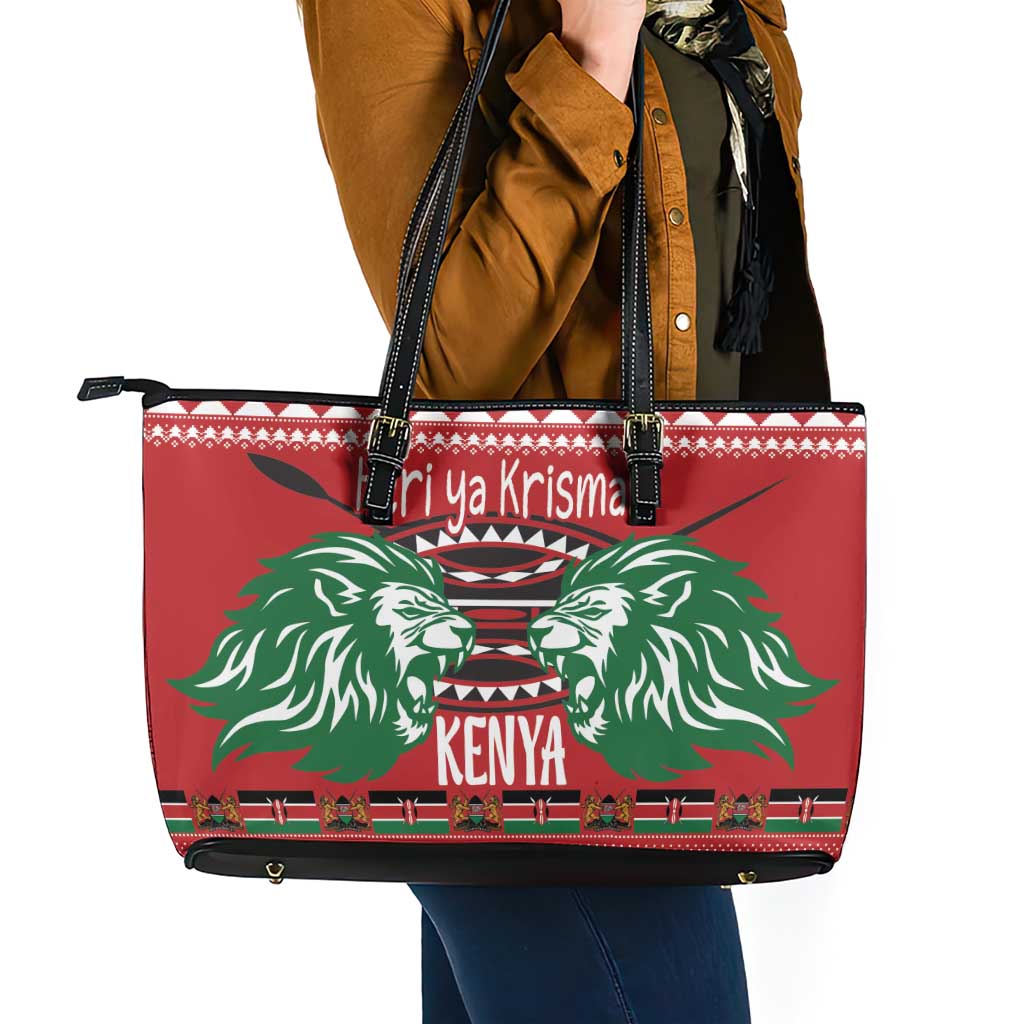 Kenya Christmas Lion Leather Tote Bag Heri ya Krismasi - Wewe pia - Wonder Print Shop