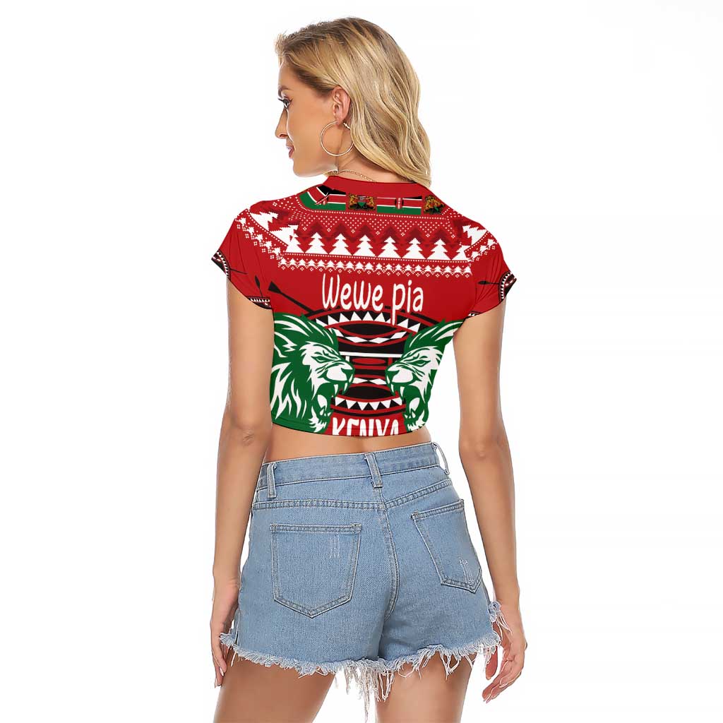 Kenya Christmas Lion Raglan Cropped T Shirt Heri ya Krismasi - Wewe pia - Wonder Print Shop