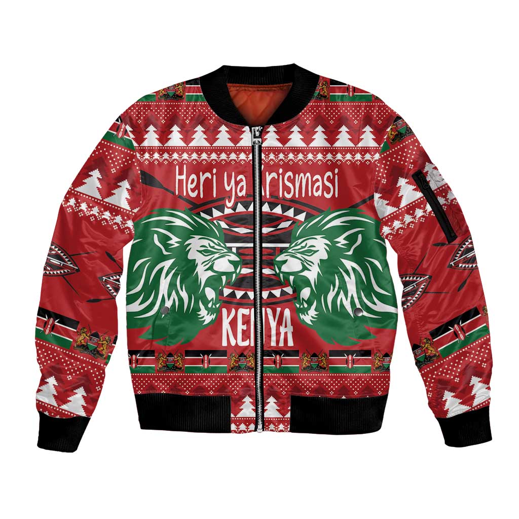 Kenya Christmas Lion Sleeve Zip Bomber Jacket Heri ya Krismasi - Wewe pia - Wonder Print Shop