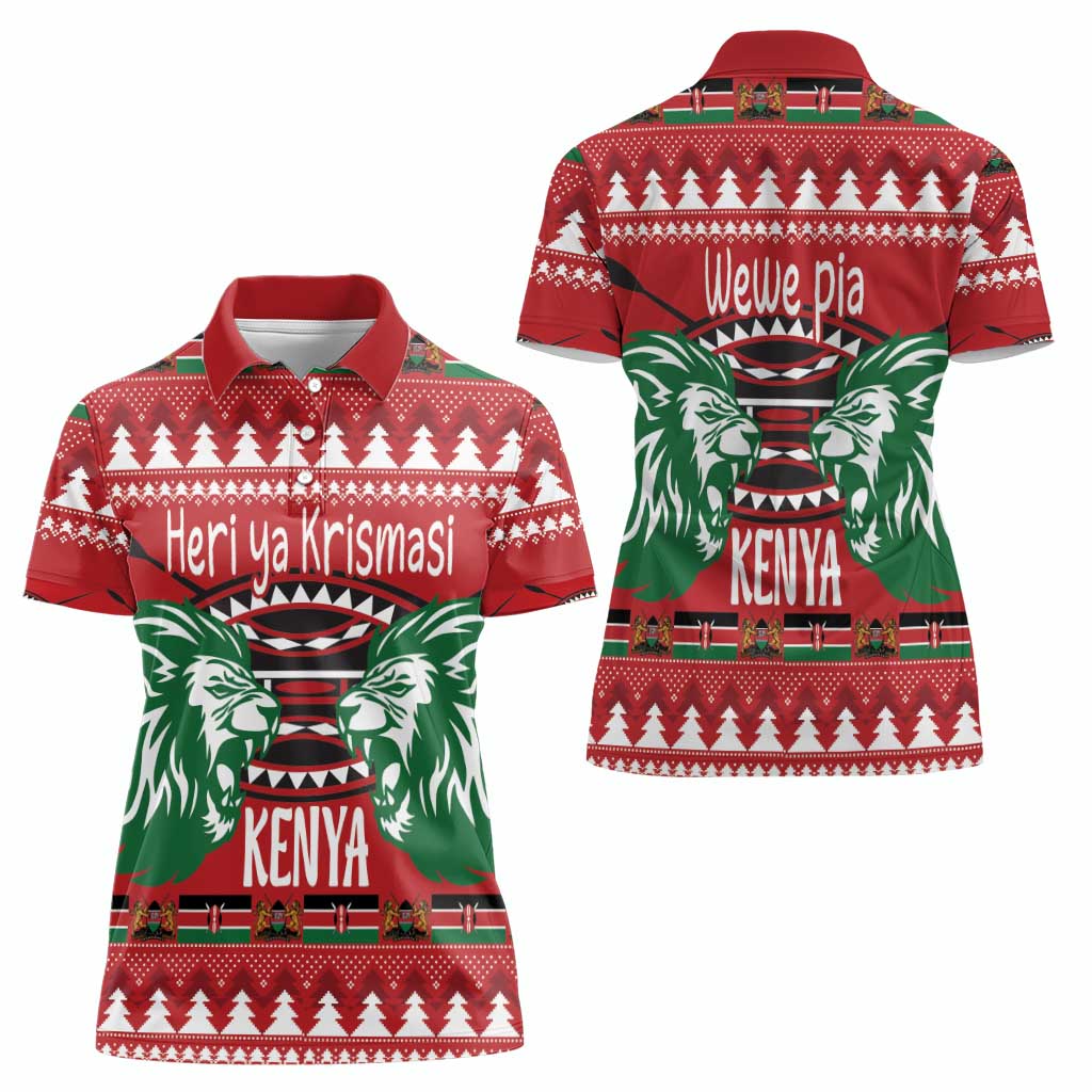 Kenya Christmas Lion Women Polo Shirt Heri ya Krismasi - Wewe pia - Wonder Print Shop