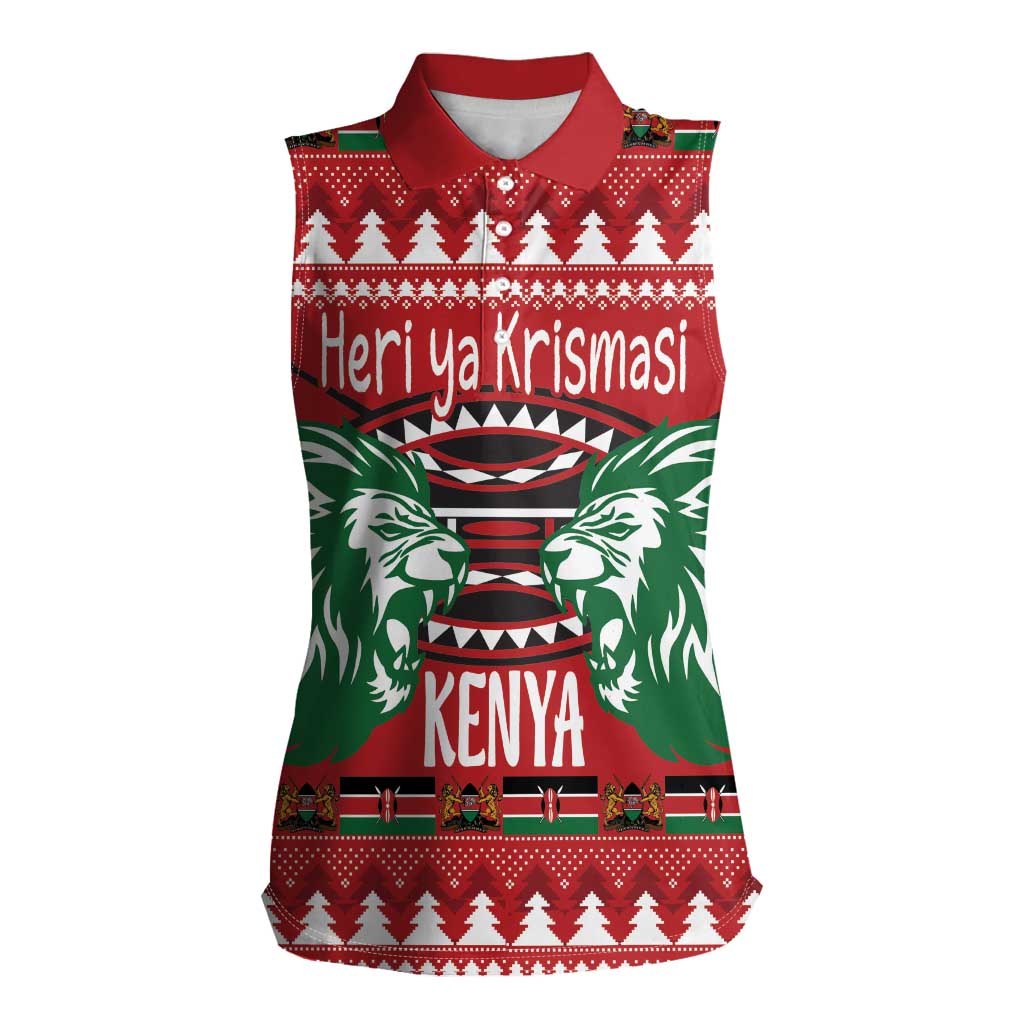Kenya Christmas Lion Women Sleeveless Polo Shirt Heri ya Krismasi - Wewe pia - Wonder Print Shop