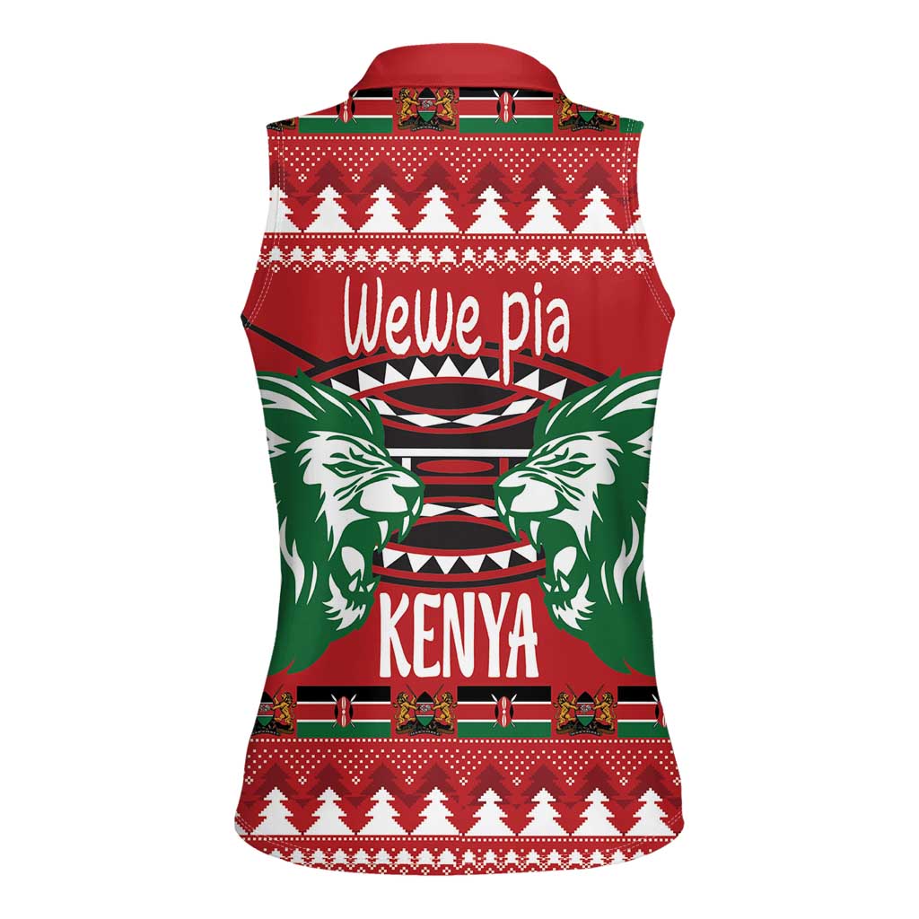 Kenya Christmas Lion Women Sleeveless Polo Shirt Heri ya Krismasi - Wewe pia - Wonder Print Shop