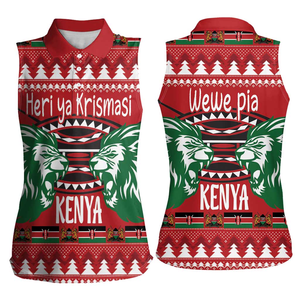 Kenya Christmas Lion Women Sleeveless Polo Shirt Heri ya Krismasi - Wewe pia - Wonder Print Shop