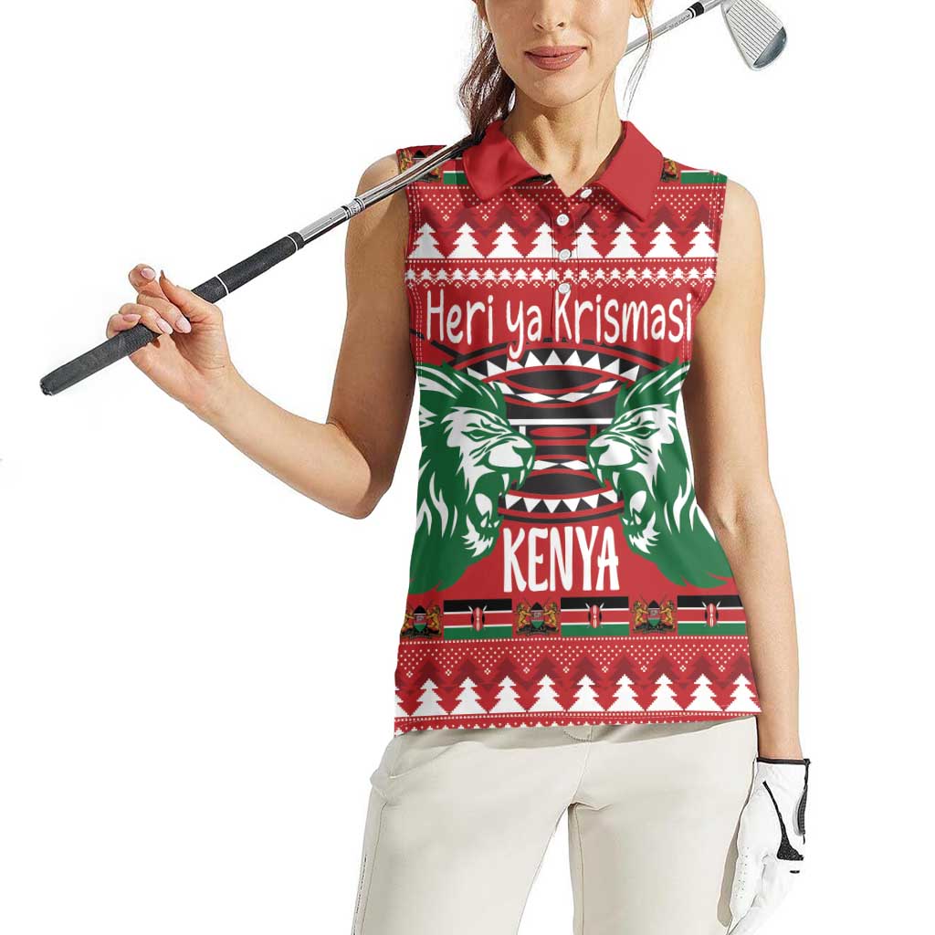 Kenya Christmas Lion Women Sleeveless Polo Shirt Heri ya Krismasi - Wewe pia - Wonder Print Shop