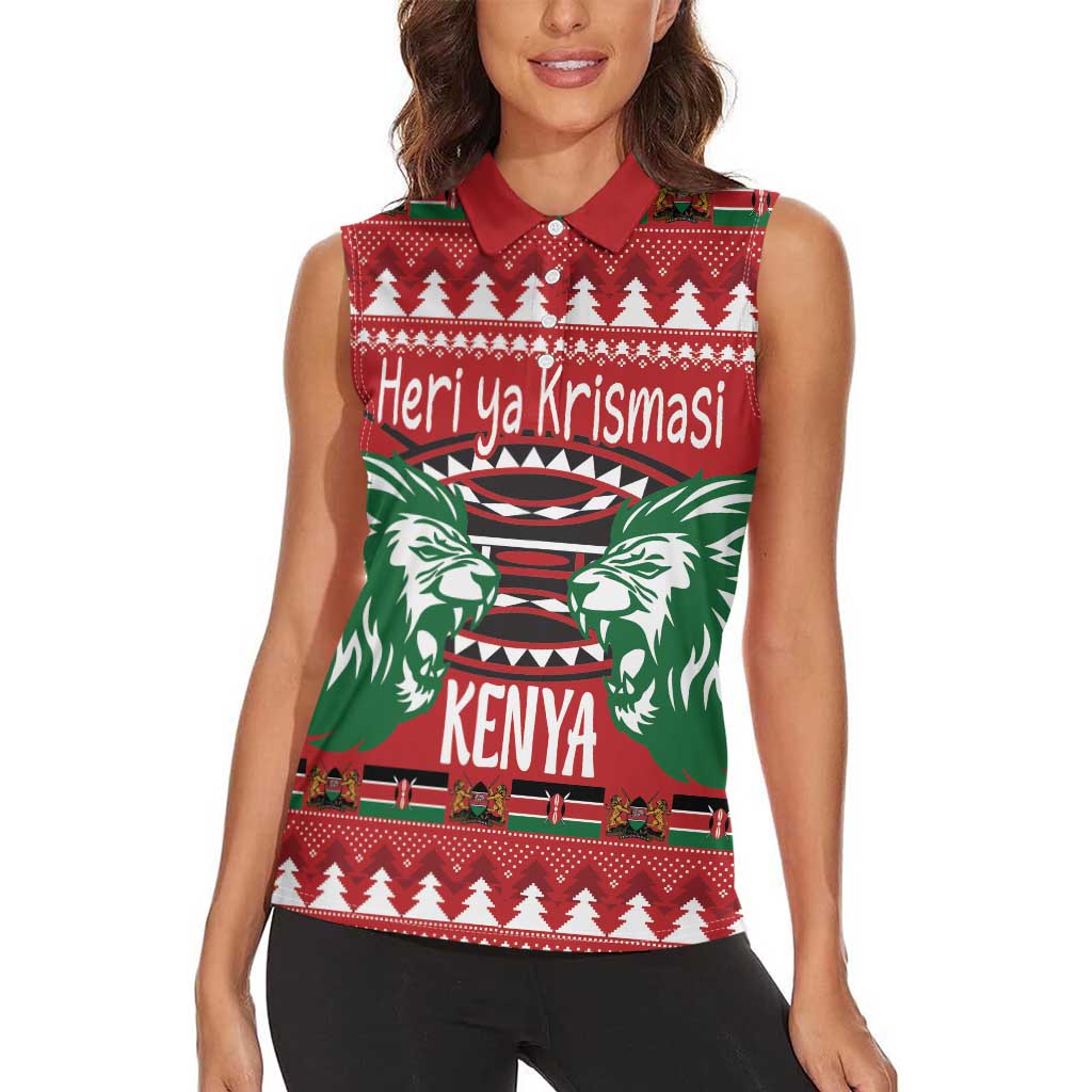 Kenya Christmas Lion Women Sleeveless Polo Shirt Heri ya Krismasi - Wewe pia - Wonder Print Shop
