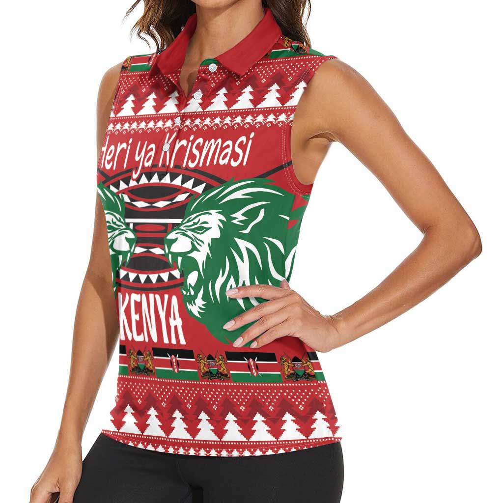 Kenya Christmas Lion Women Sleeveless Polo Shirt Heri ya Krismasi - Wewe pia - Wonder Print Shop