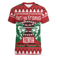 Kenya Christmas Lion Women V-Neck T-Shirt Heri ya Krismasi - Wewe pia - Wonder Print Shop