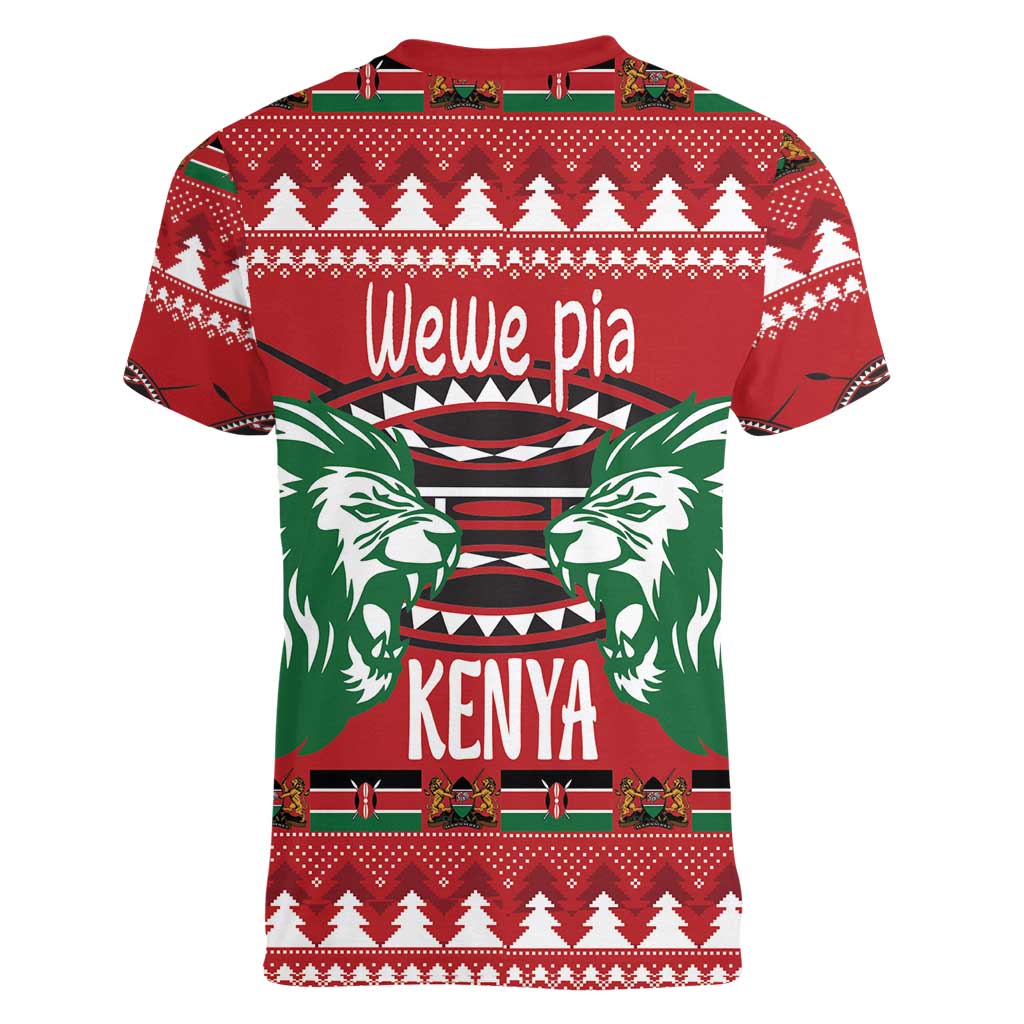 Kenya Christmas Lion Women V-Neck T-Shirt Heri ya Krismasi - Wewe pia - Wonder Print Shop