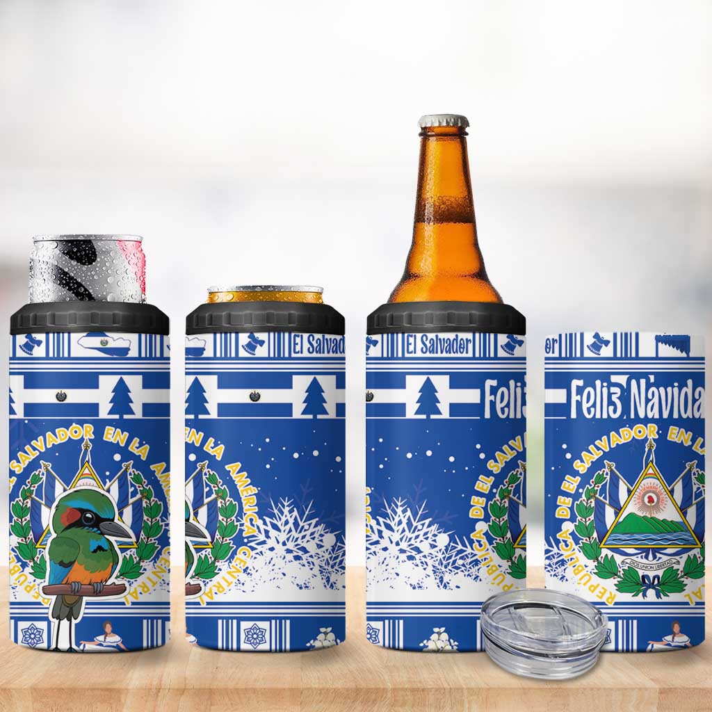 El Salvador Christmas 4 in 1 Can Cooler Tumbler The Torogoz Cartoon With Coat Of Arms - Wonder Print Shop