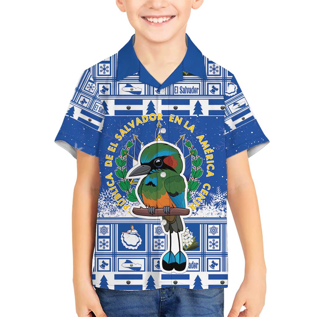 El Salvador Christmas Family Matching Long Sleeve Bodycon Dress and Hawaiian Shirt The Torogoz Cartoon With Coat Of Arms - Wonder Print Shop