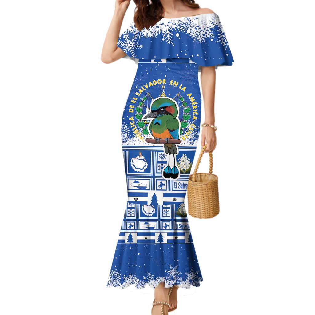 El Salvador Christmas Family Matching Mermaid Dress and Hawaiian Shirt The Torogoz Cartoon With Coat Of Arms - Wonder Print Shop