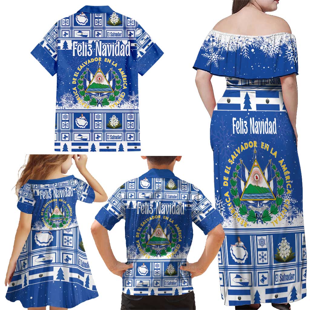 El Salvador Christmas Family Matching Off Shoulder Maxi Dress and Hawaiian Shirt The Torogoz Cartoon With Coat Of Arms - Wonder Print Shop