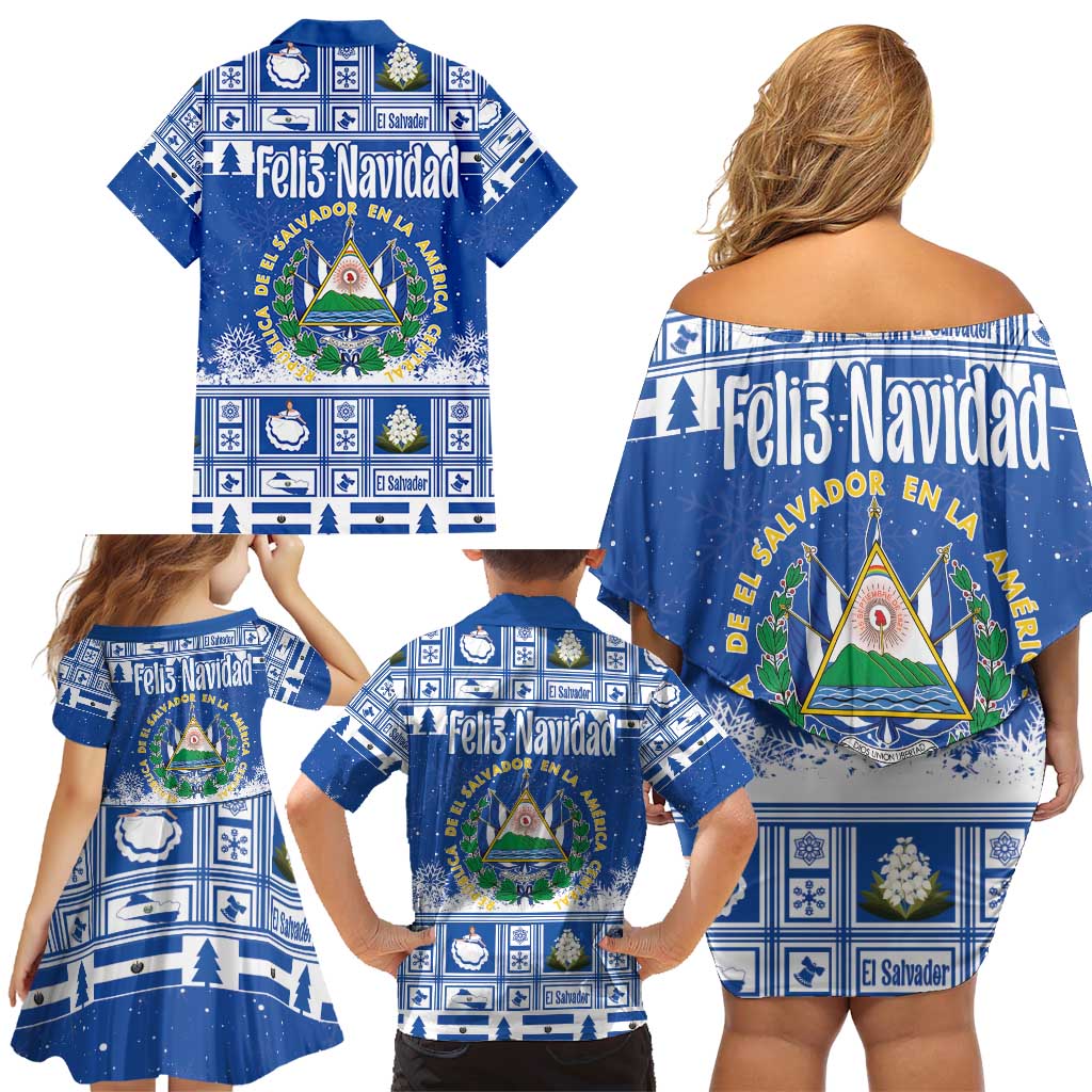 El Salvador Christmas Family Matching Off Shoulder Short Dress and Hawaiian Shirt The Torogoz Cartoon With Coat Of Arms - Wonder Print Shop