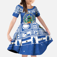 El Salvador Christmas Family Matching Short Sleeve Bodycon Dress and Hawaiian Shirt The Torogoz Cartoon With Coat Of Arms - Wonder Print Shop