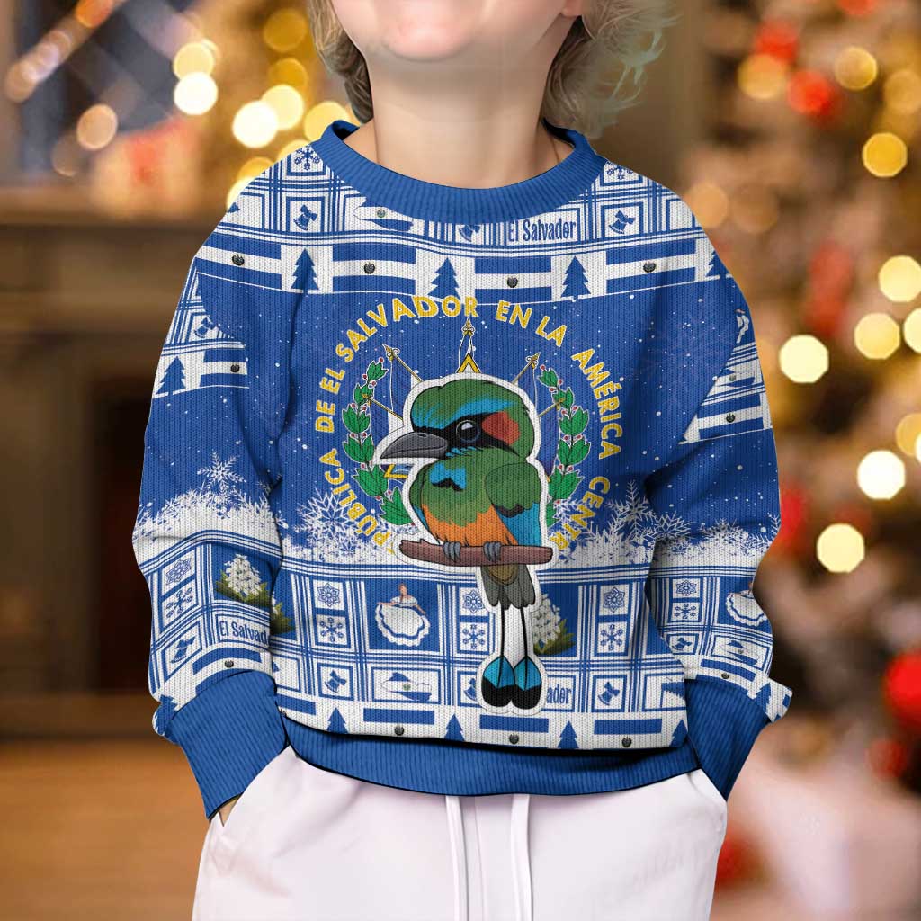 El Salvador Christmas Kid Ugly Christmas Sweater The Torogoz Cartoon With Coat Of Arms - Wonder Print Shop