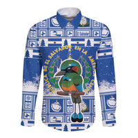 El Salvador Christmas Long Sleeve Button Shirt The Torogoz Cartoon With Coat Of Arms - Wonder Print Shop
