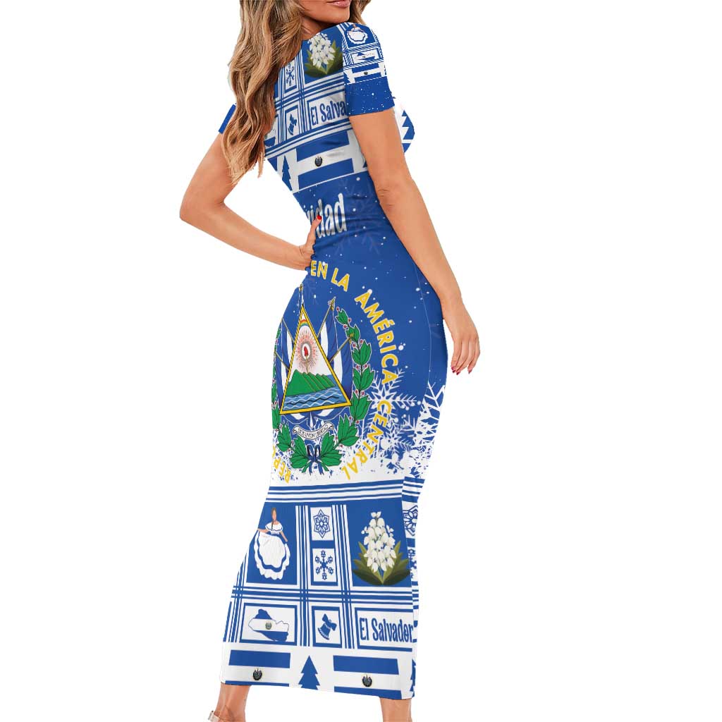 El Salvador Christmas Short Sleeve Bodycon Dress The Torogoz Cartoon With Coat Of Arms - Wonder Print Shop