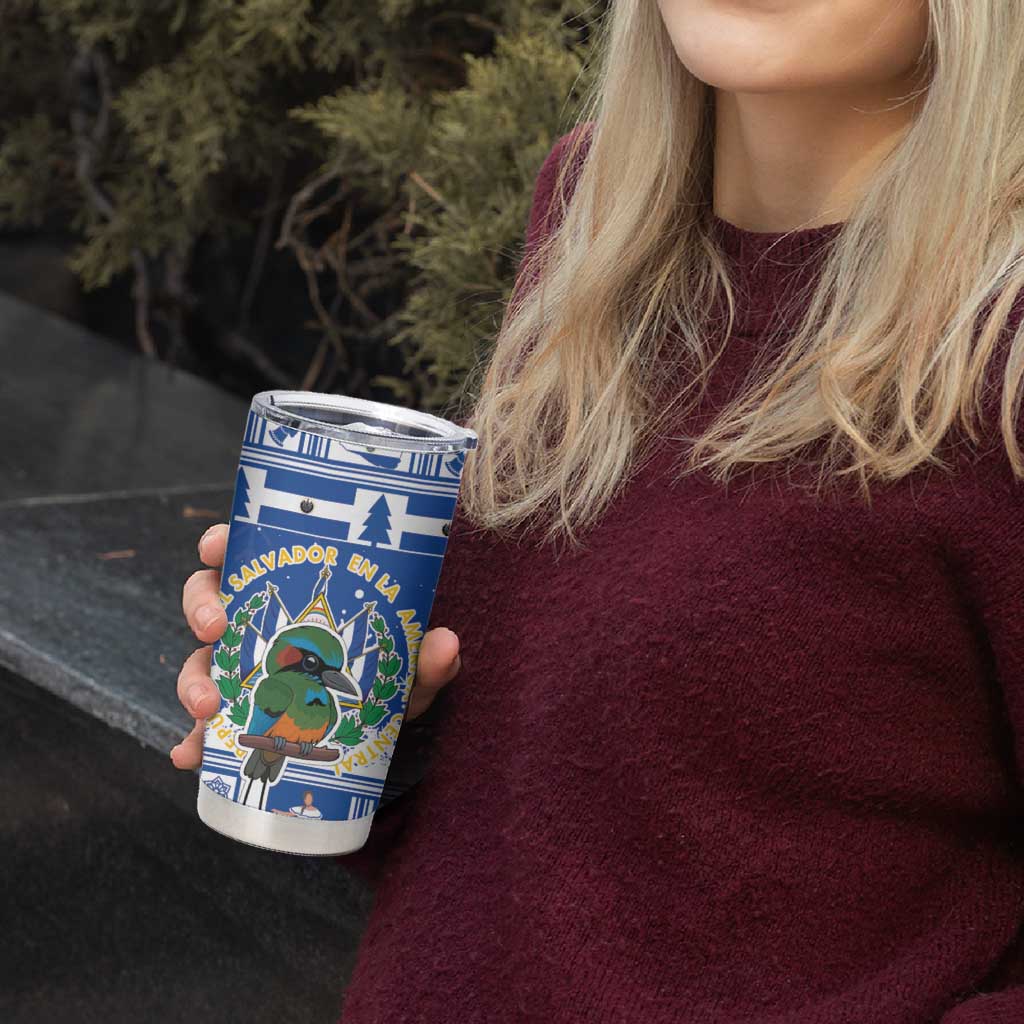 El Salvador Christmas Tumbler Cup The Torogoz Cartoon With Coat Of Arms - Wonder Print Shop