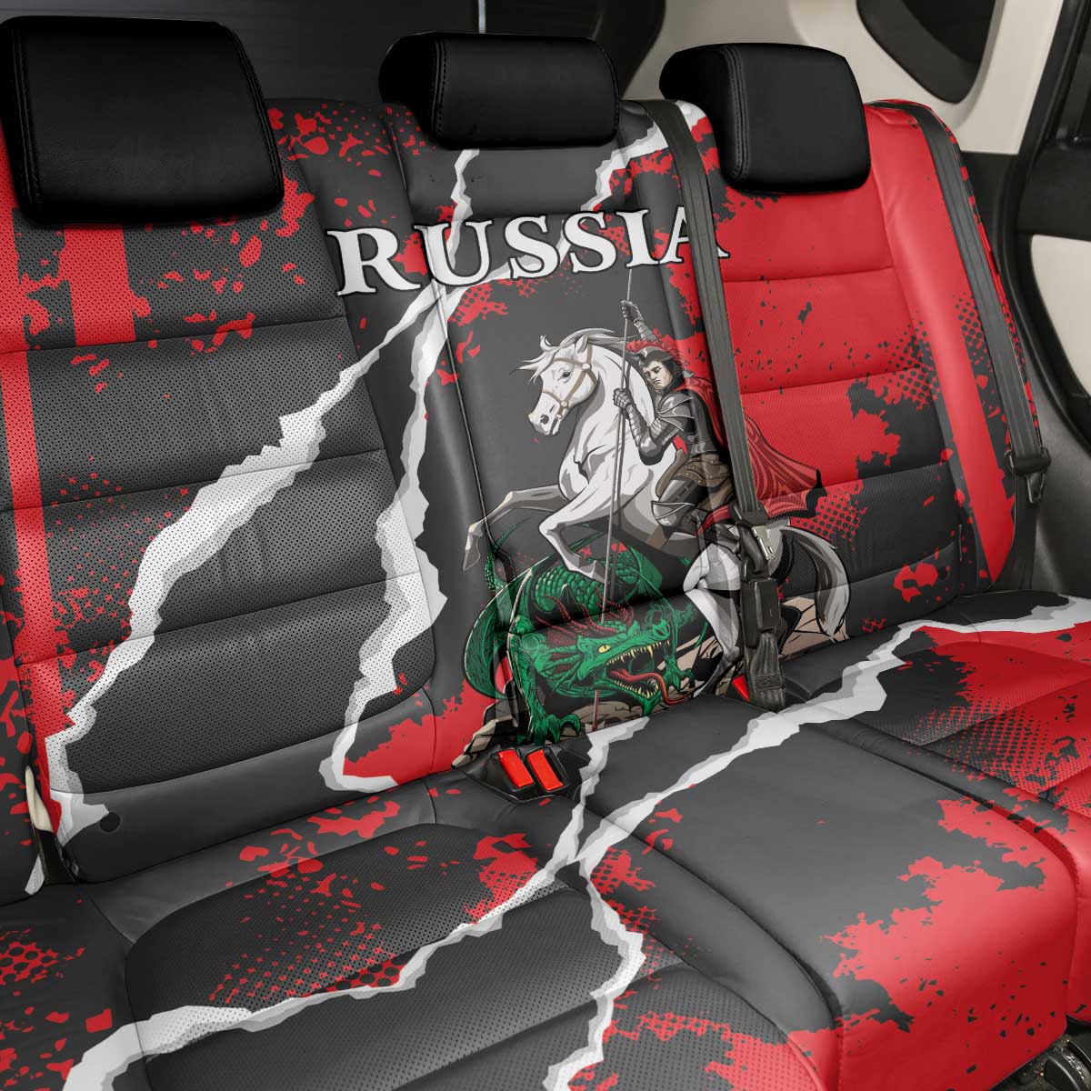 Russia Knight Fighting With Dragon Back Car Seat Cover Grunge Style