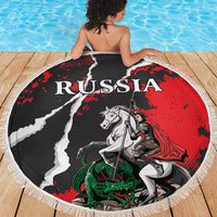Russia Knight Fighting With Dragon Beach Blanket Grunge Style