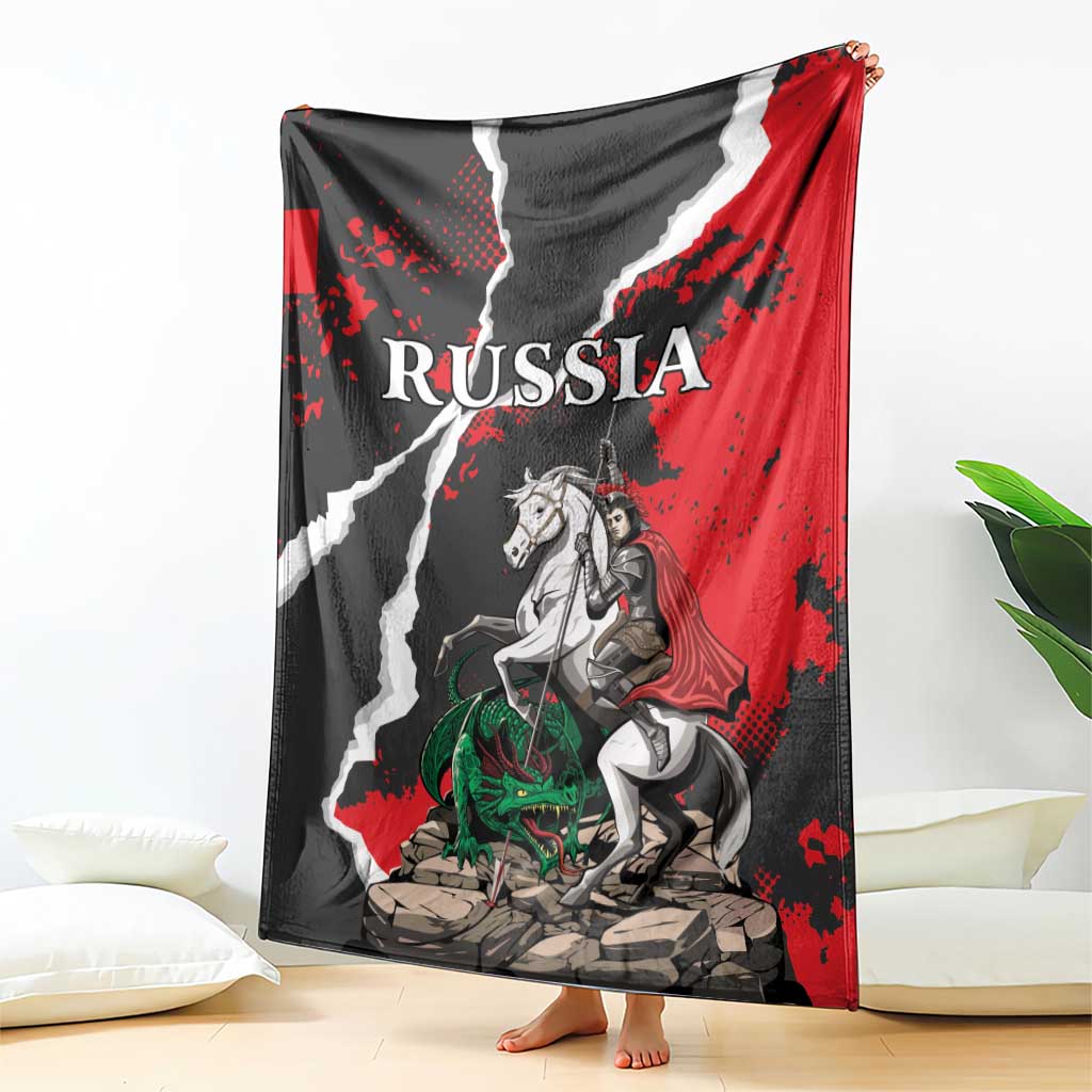 Russia Knight Fighting With Dragon Blanket Grunge Style