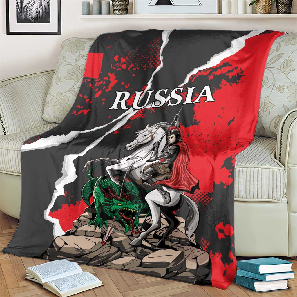 Russia Knight Fighting With Dragon Blanket Grunge Style